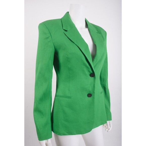 FRAME Womans Suit Jacket Blazer Size 2 Green Linen Blend The Femme Blazer NWT - Picture 2 of 6